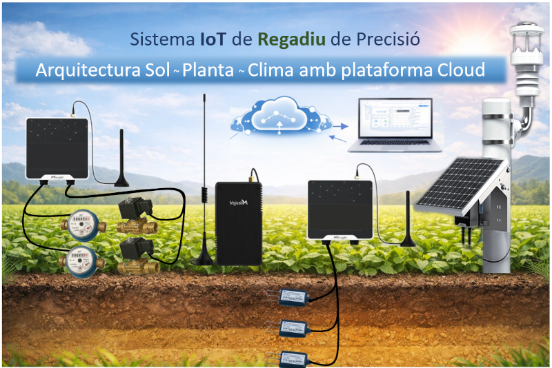 Kit IoT de riego de precisión con estación meteorológica, sensores de humedad del suelo y dashboard en la nube